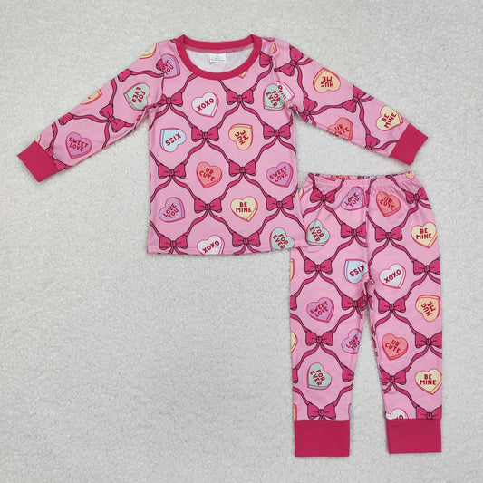 bows heart candy valentine girls two pieces lounge set