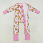 milk biscuit pink Christmas cookies print girl zip sleeper