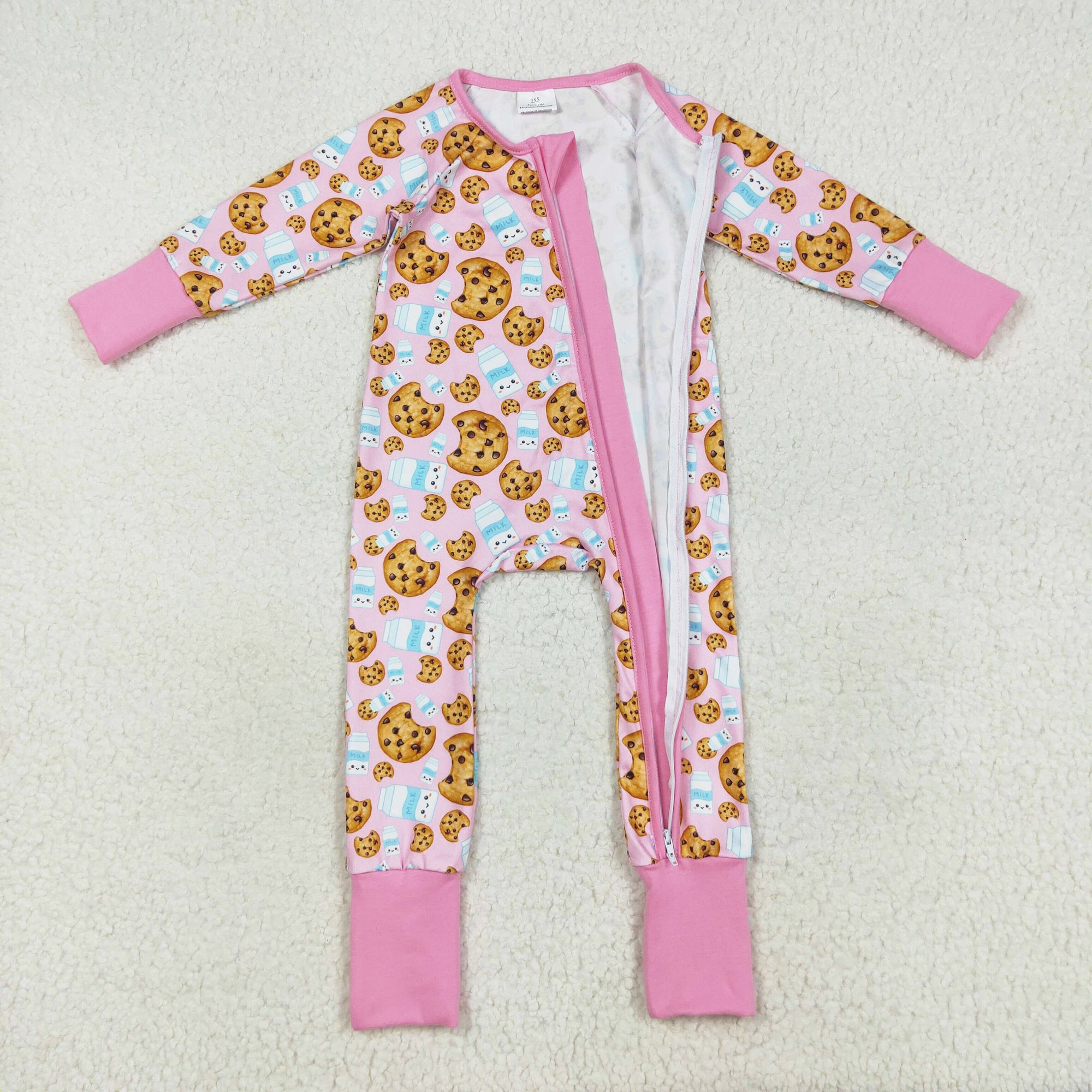 pink Christmas cookies print girl zip sleeper