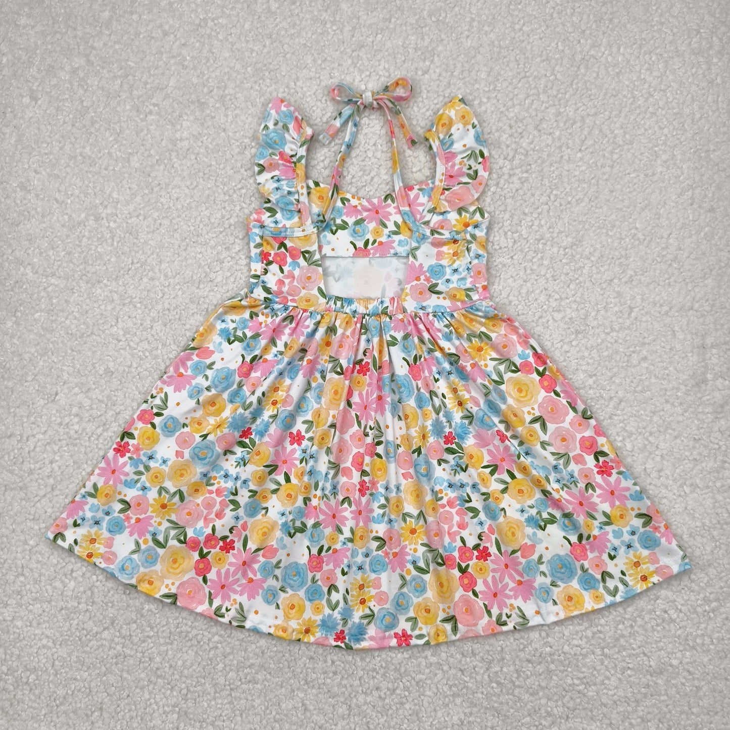 colorful flower backless twirl dress