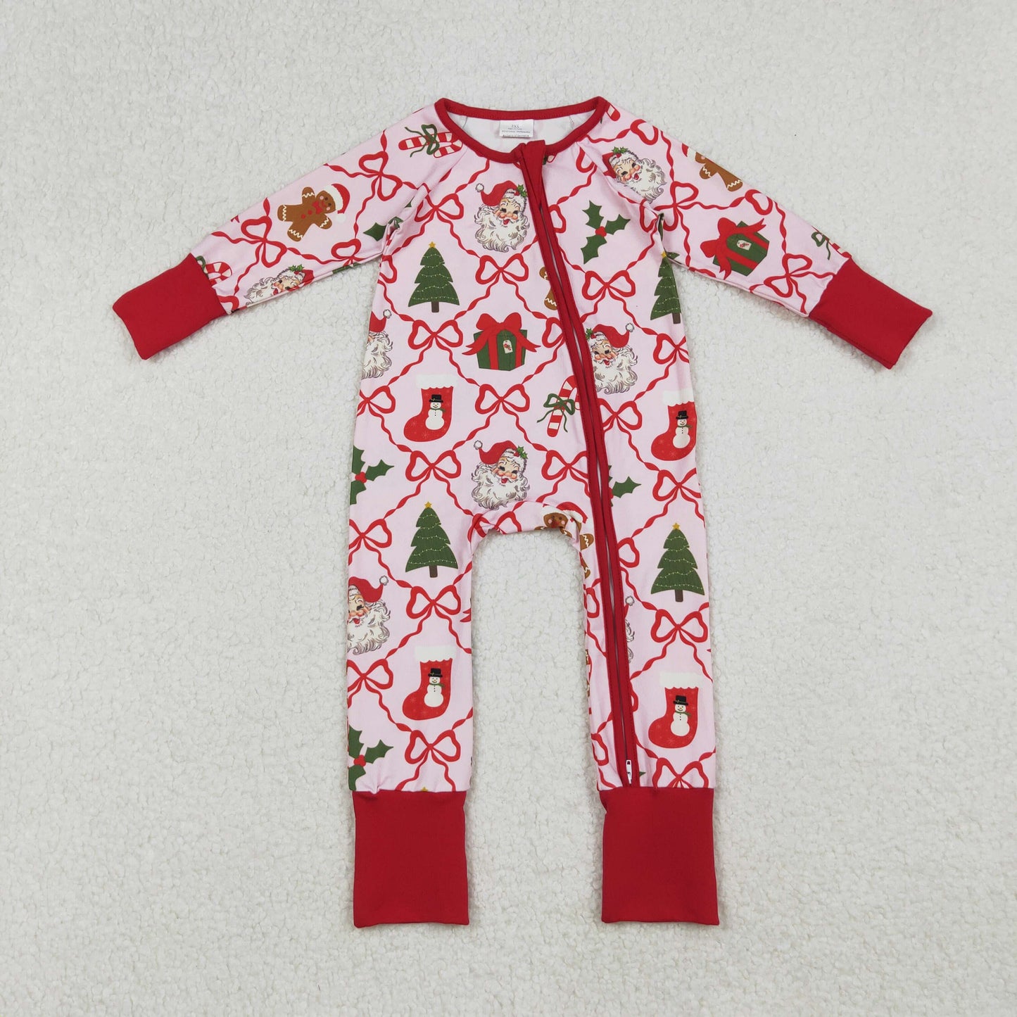 santa coquette bow trellis Christmas baby girl zipper sleeper pajama