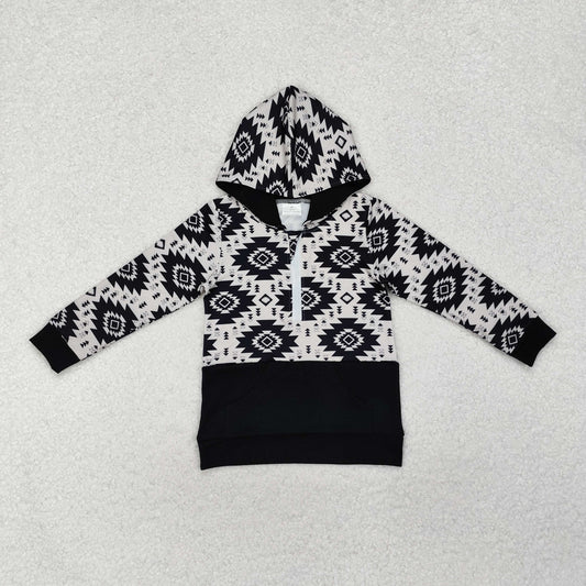 black aztec zip up hoodie boys top