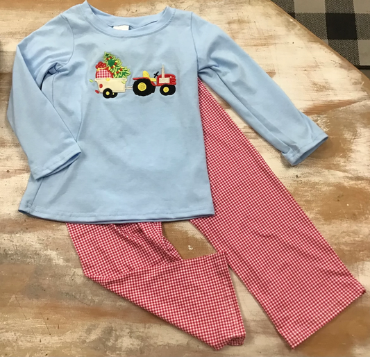 toddler boy Christmas truck embroidered pants set