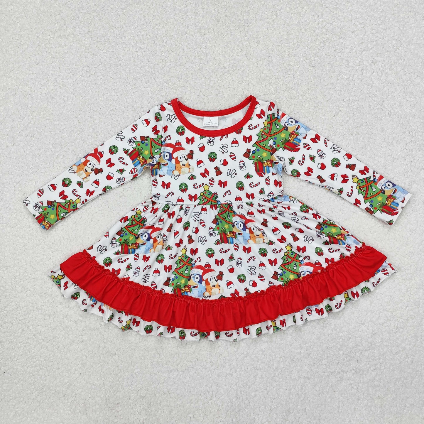 toddler girl long sleeve ruffle Christmas blu*y dress