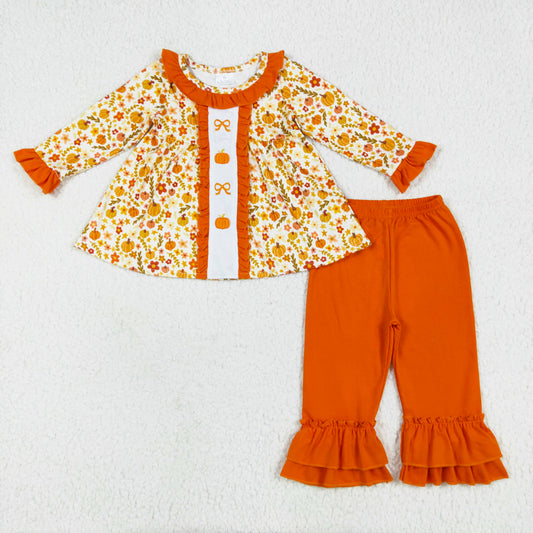 mustard pumpkin embroidery ruffle pants set