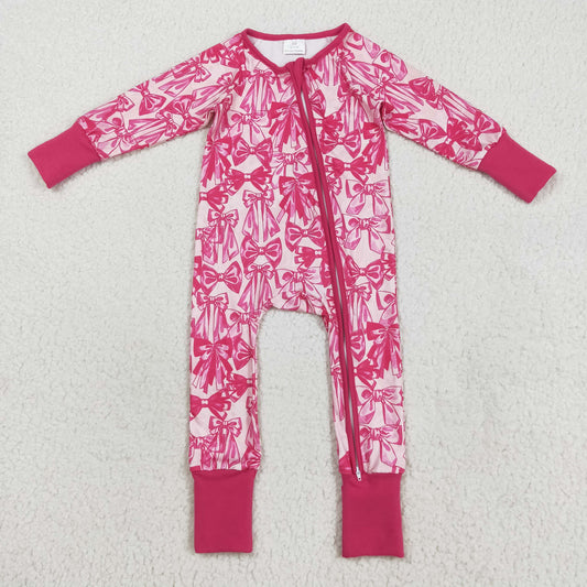 long sleeve hot pink bows zip sleeper