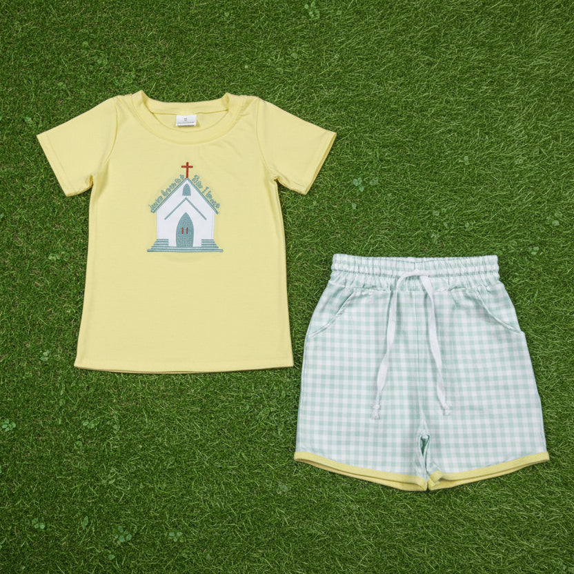 embroidery jesus loves me this i know boy shorts set