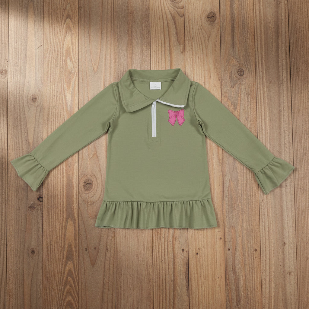 pink coquette embroidery girl zip pullover