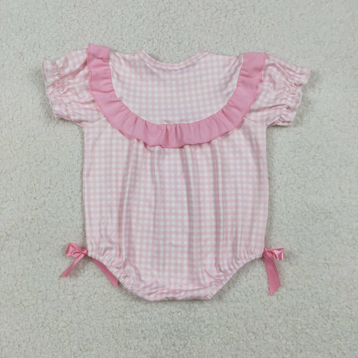 pink gingham chick print baby girl bubble