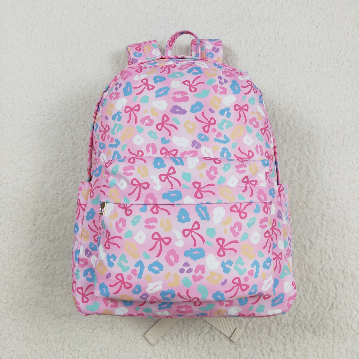 colorful leopard pink bow print kids backpack