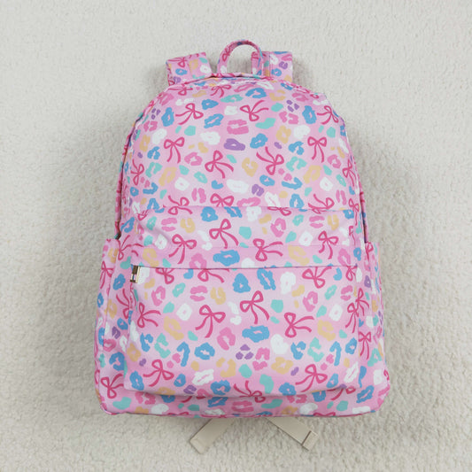 colorful leopard pink bow print kids backpack