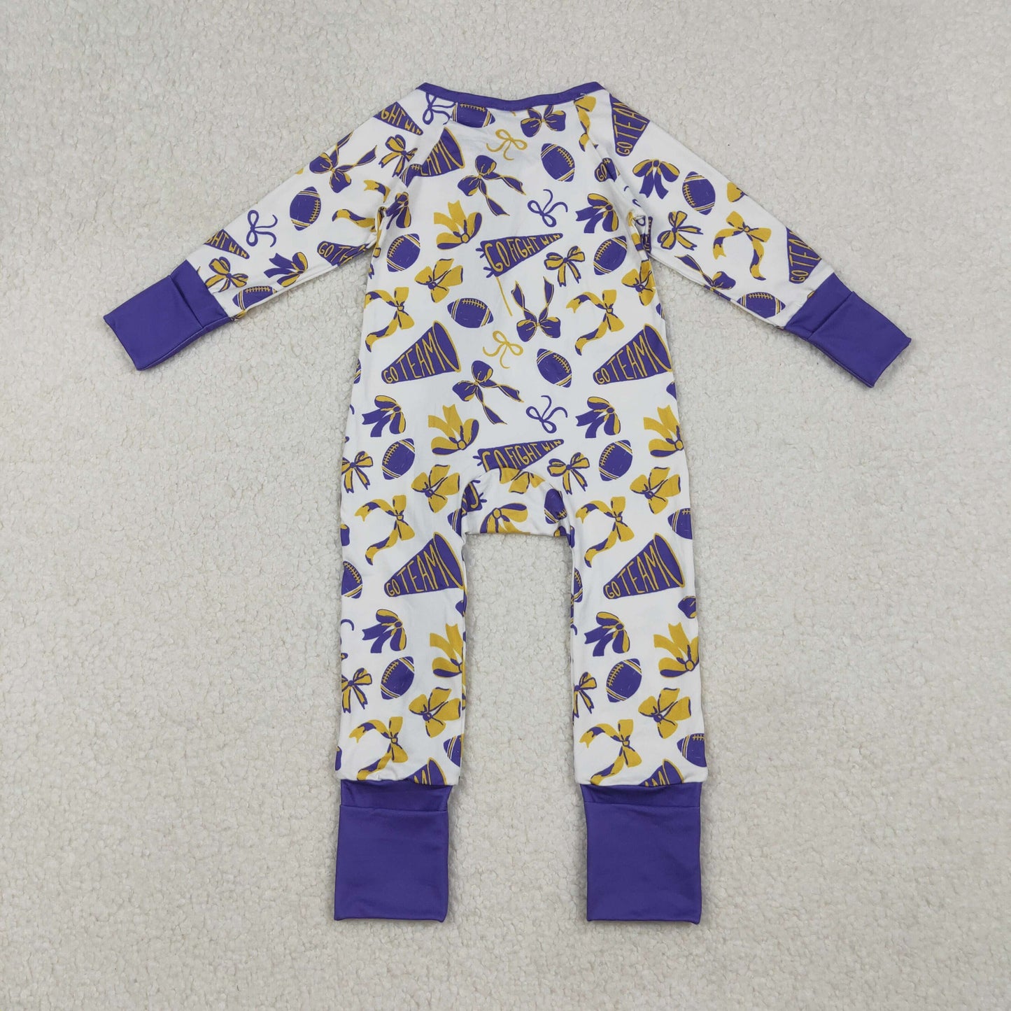 purple go team football ruffle zipper sleeper