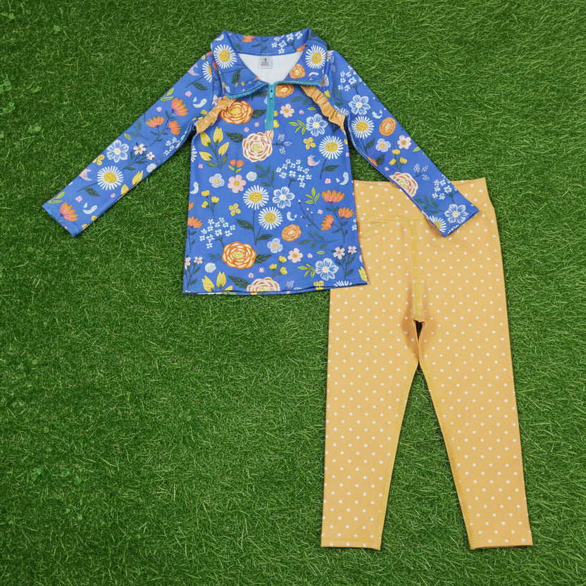 floral athletic legging set zipper two piece activewear