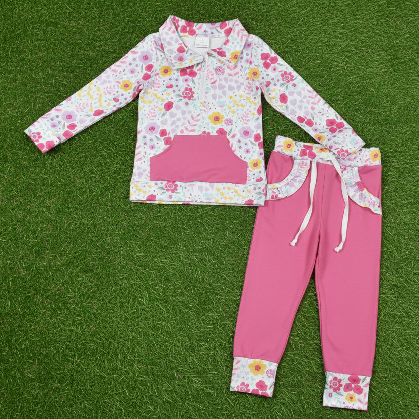 floral zip pullover jogger pants set girl outfit
