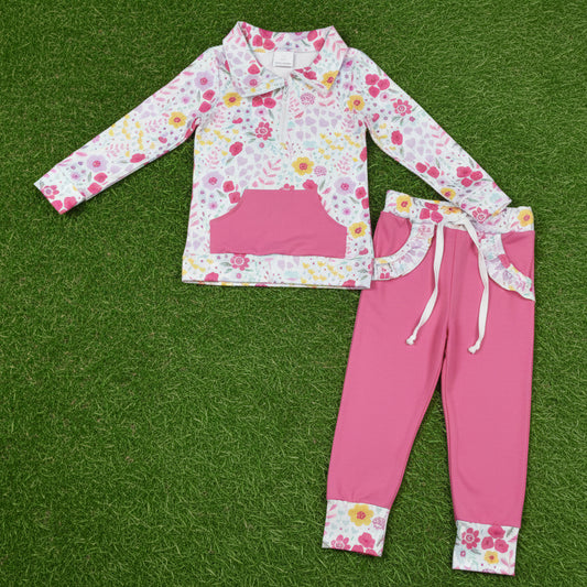 floral zip pullover jogger pants set girl outfit
