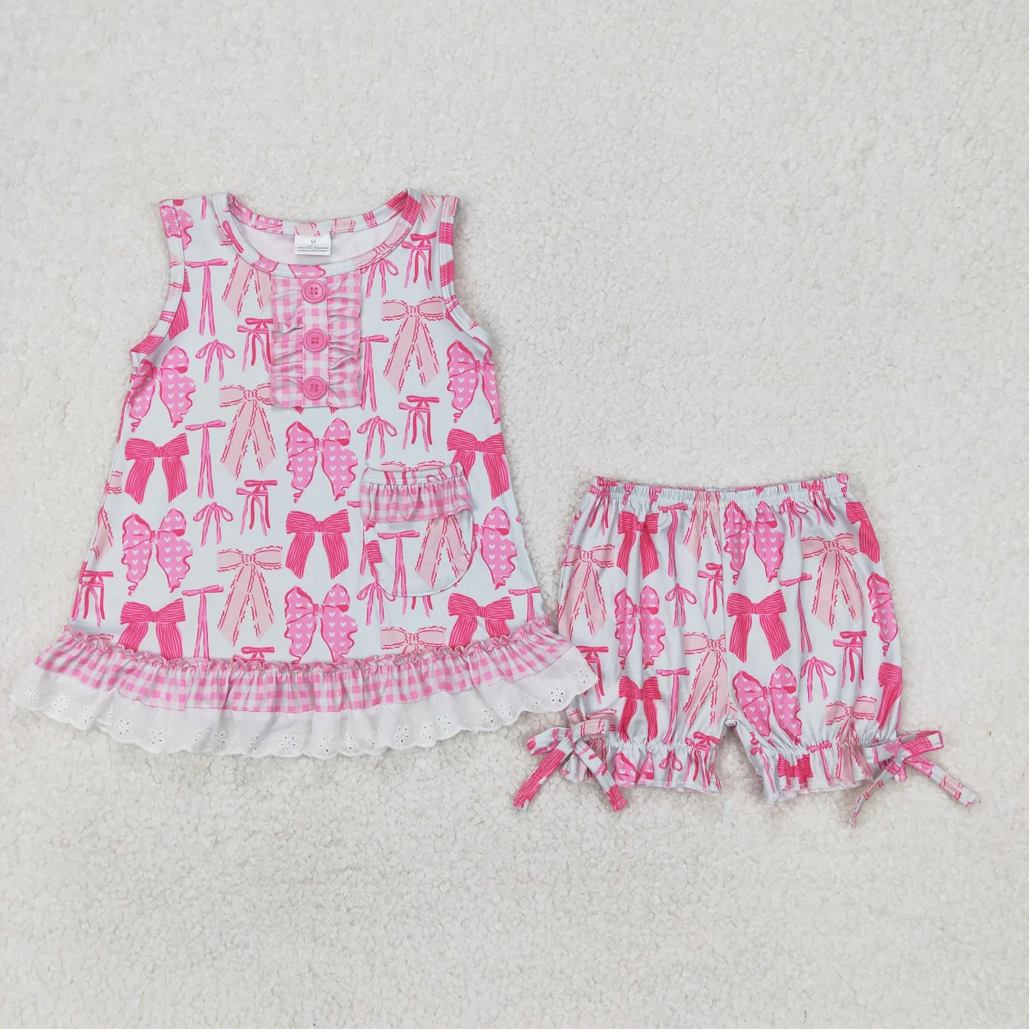 Pink Bows Print Sisters Summer Matching Clothes