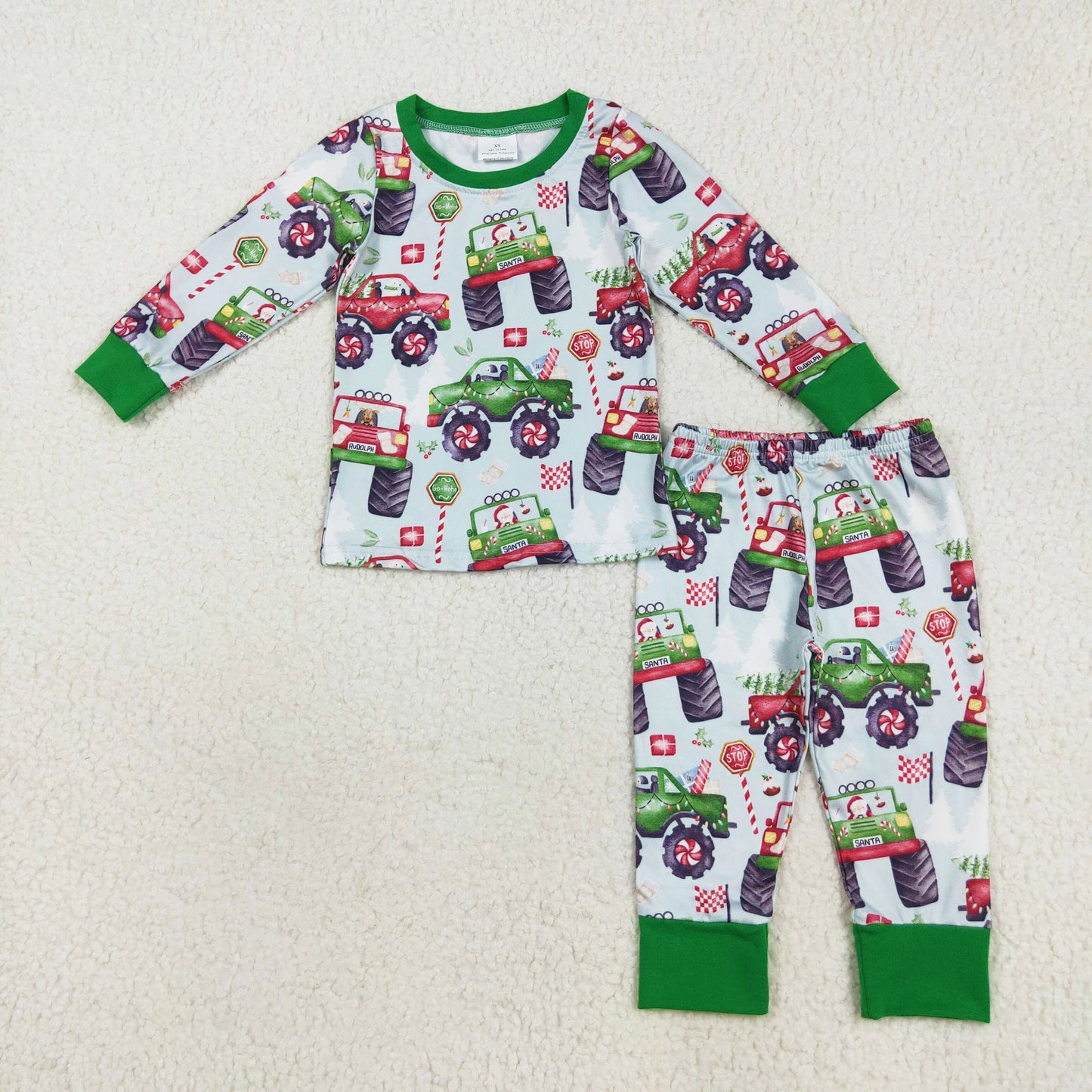 Christmas santa monster truck print boy pajama two pieces lounge set
