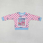 little girl pink checkered blu*y pullover top