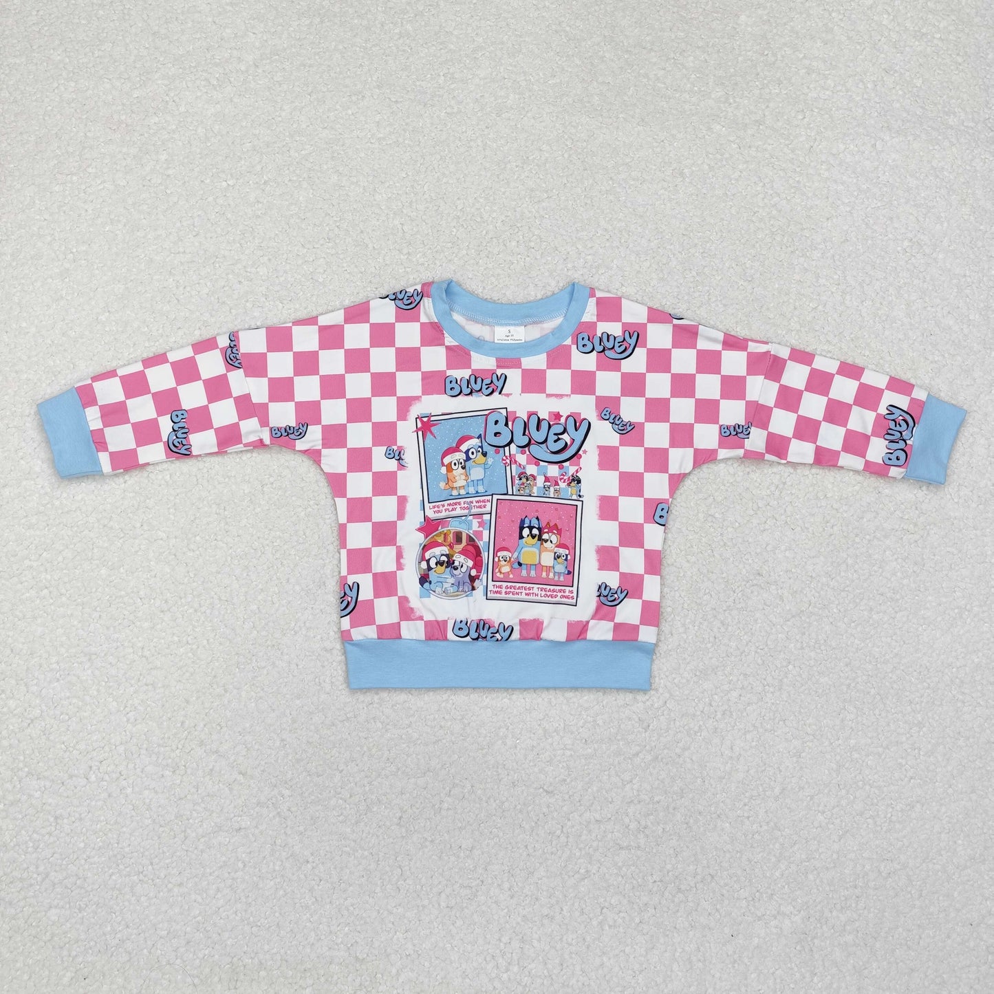 little girl pink checkered blu*y pullover top