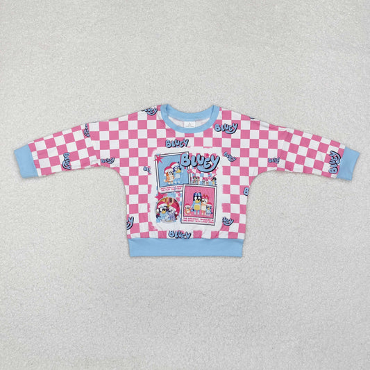 little girl pink checkered blu*y pullover top