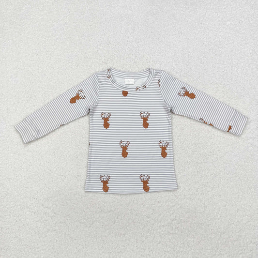 boy long sleeve gray stripes deer print shirt