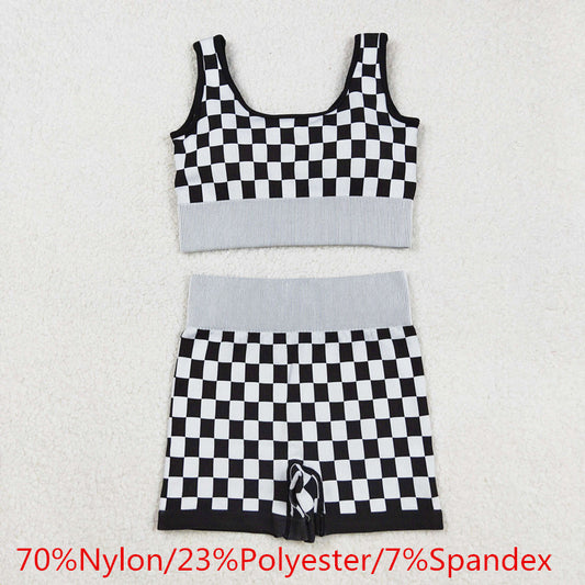 adult women black checkered yoga set