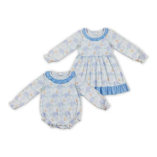 Blue Bow Pumpkin Girl Sibling Clothes