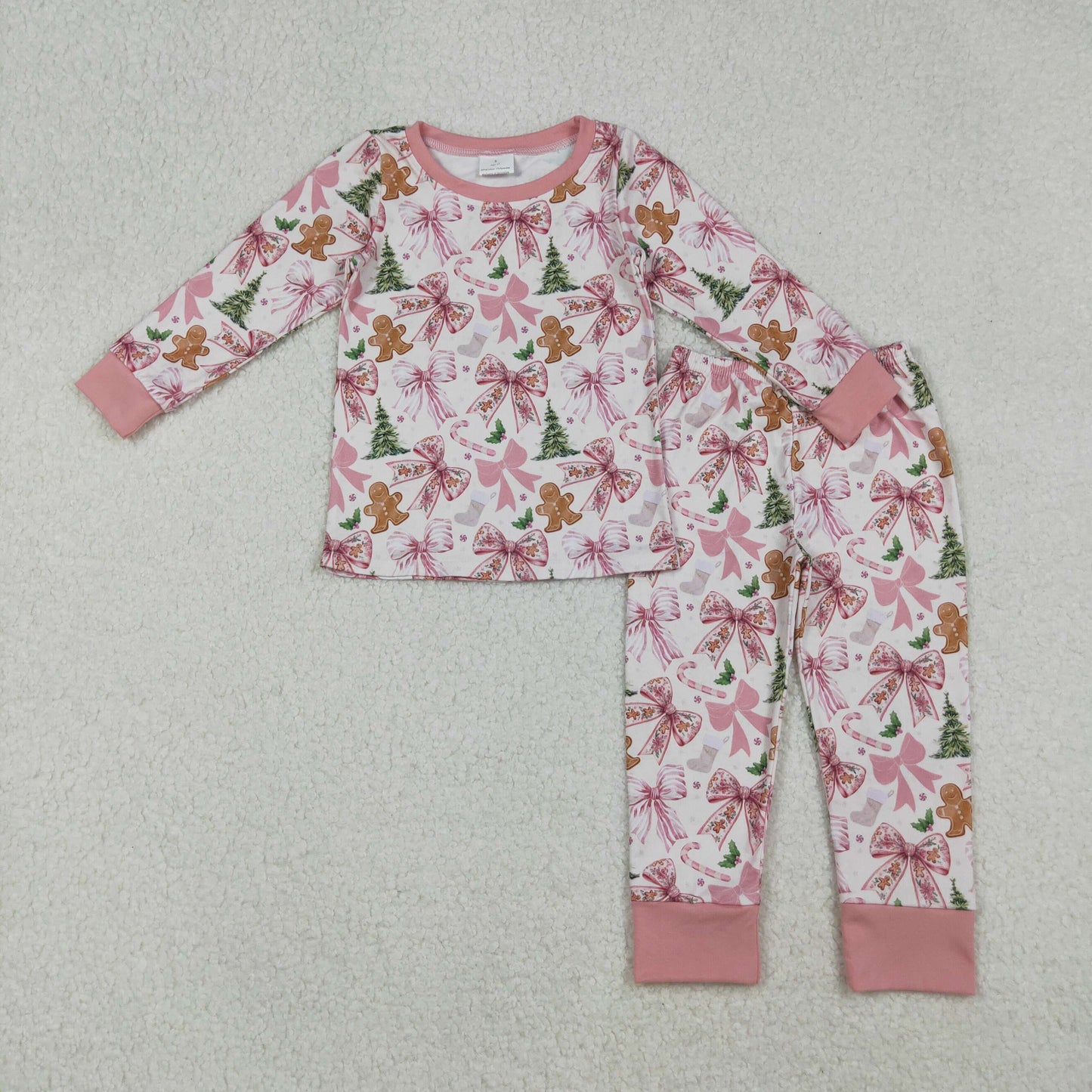 gingerbread bow Christmas baby girl two pieces pajama