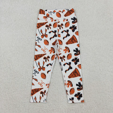 go team fight win football bows orange yoga kids pants