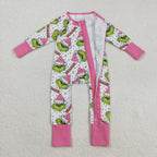 Christmas dramatic gri*ch pink ruffle zipper sleeper
