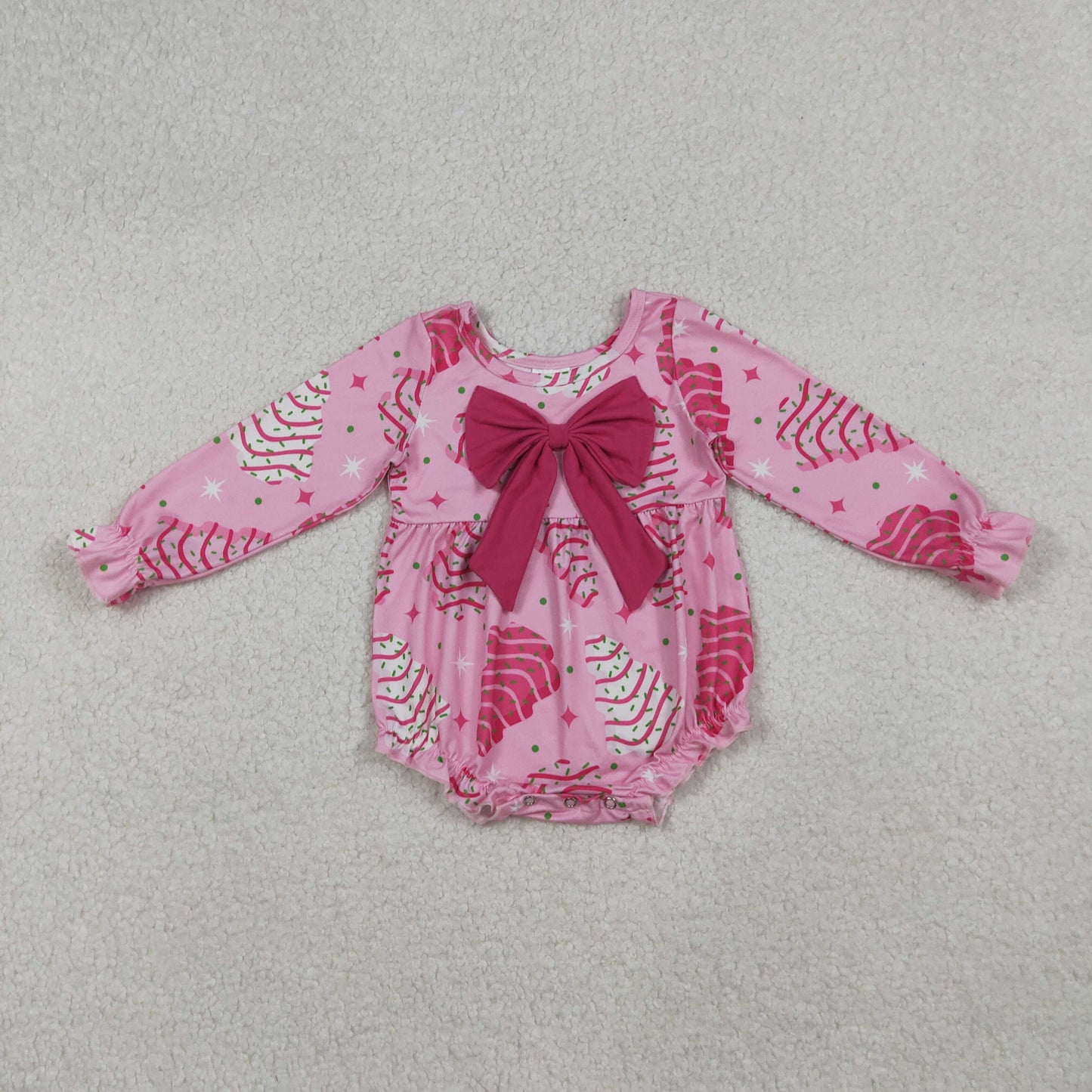 pink Christmas tree cake baby girl romper