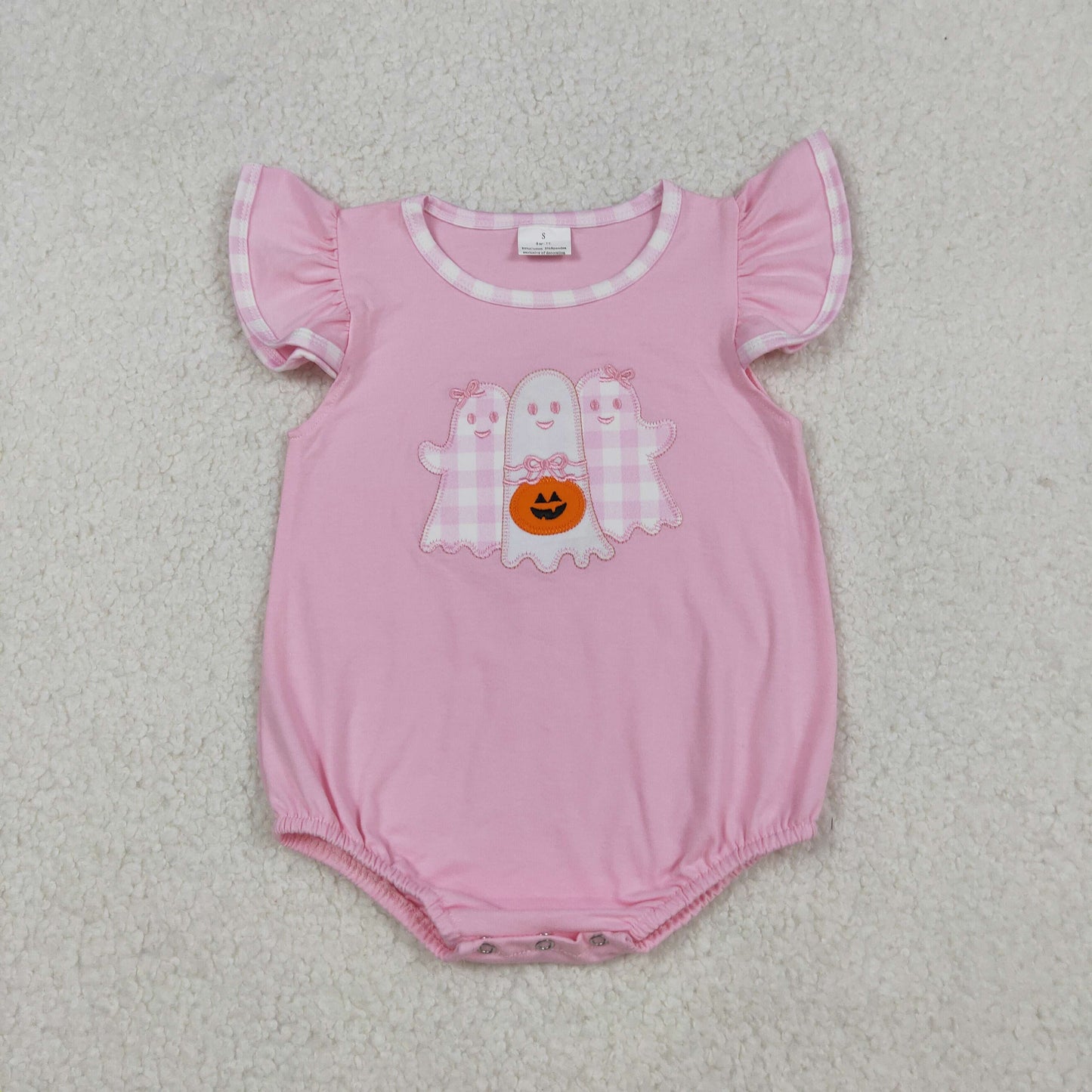 halloween embroidery ghost pink baby girl bubble