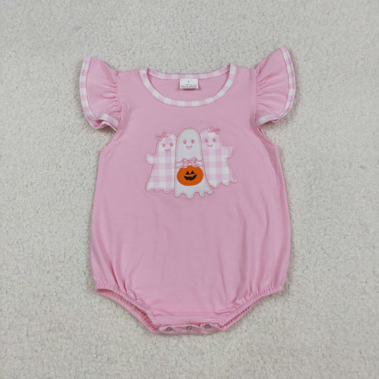 halloween embroidery ghost pink baby girl bubble