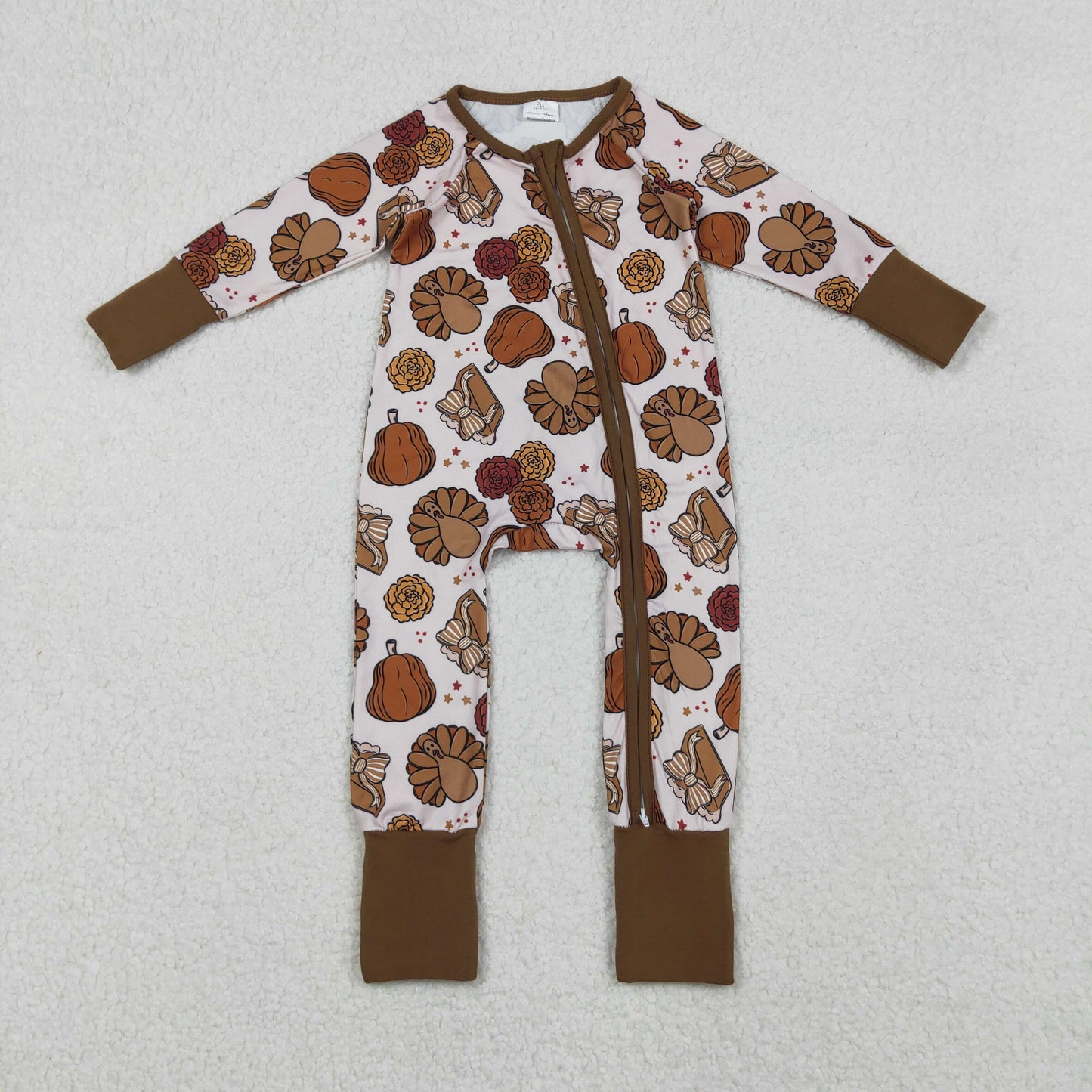 turkey print thanksgiving day baby boy zipper sleeper