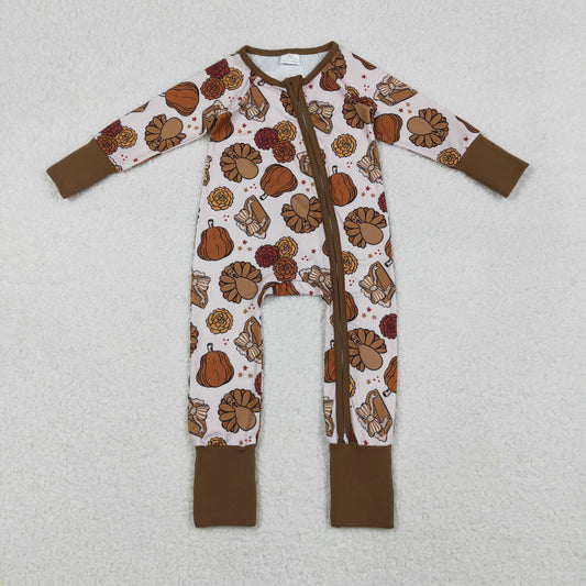 turkey print thanksgiving day baby boy zipper sleeper