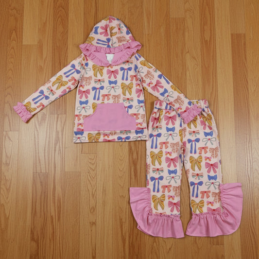 colorful coquette ruffle hoodie pants outfit girl’s clothing