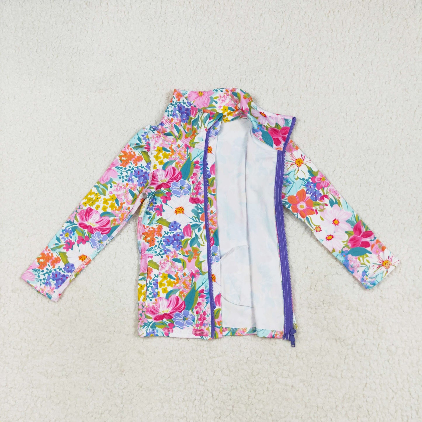 long sleeve floral athletic zip top