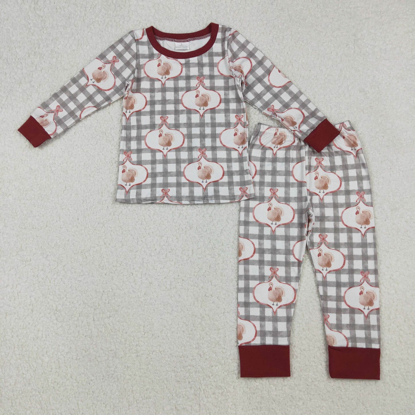 grey plaid turkey print thanksgiving day baby boy pajama