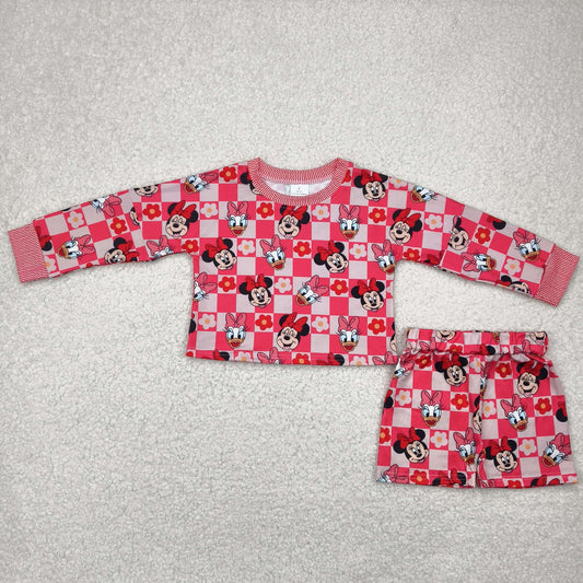 long sleeve cartoon mouse duck shorts set