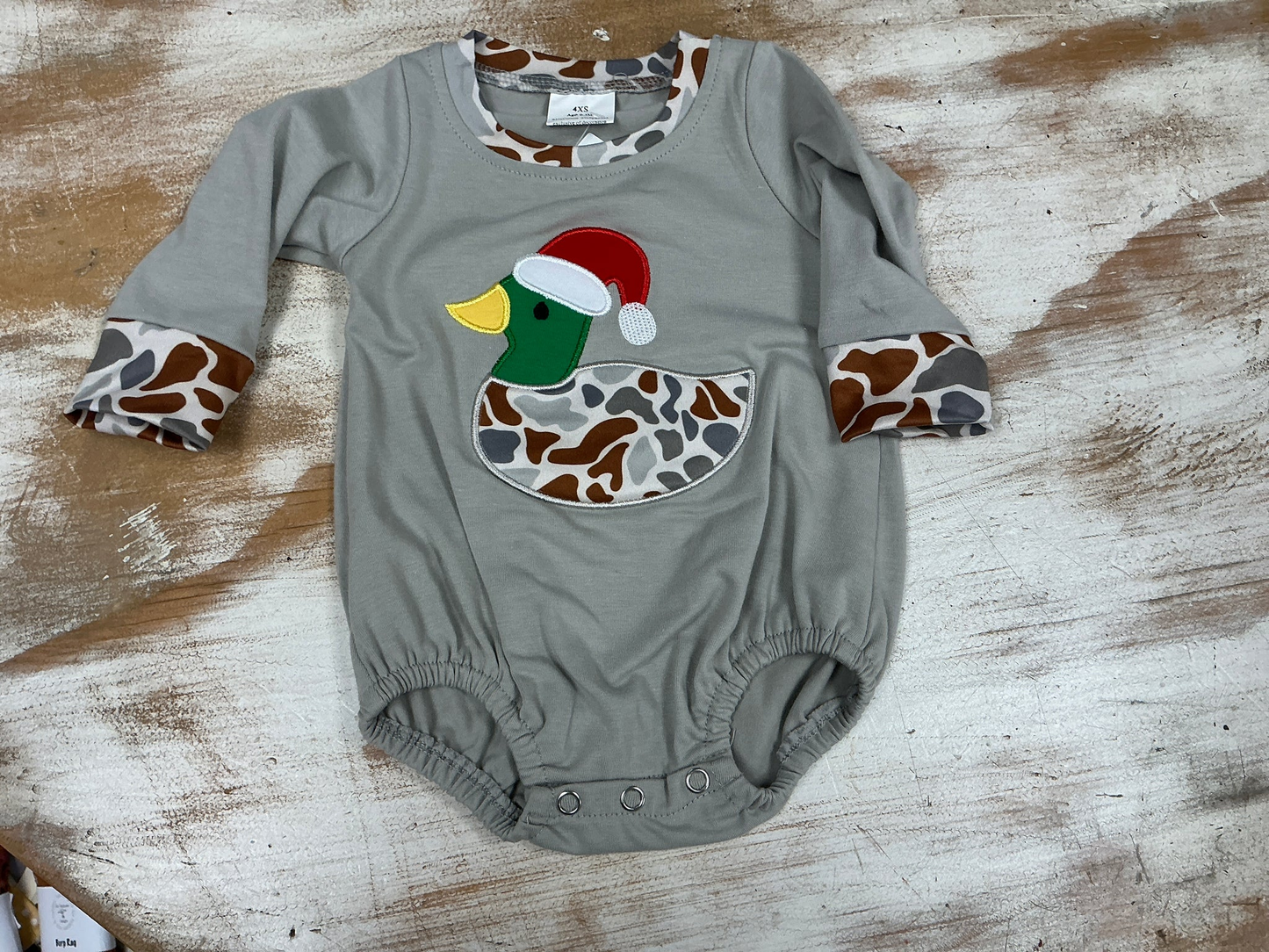 baby boy santa duck embroidery L/S bubble gray