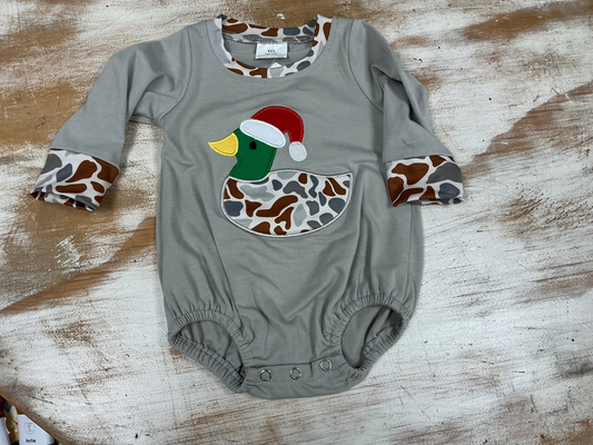 baby boy santa duck embroidery L/S bubble gray