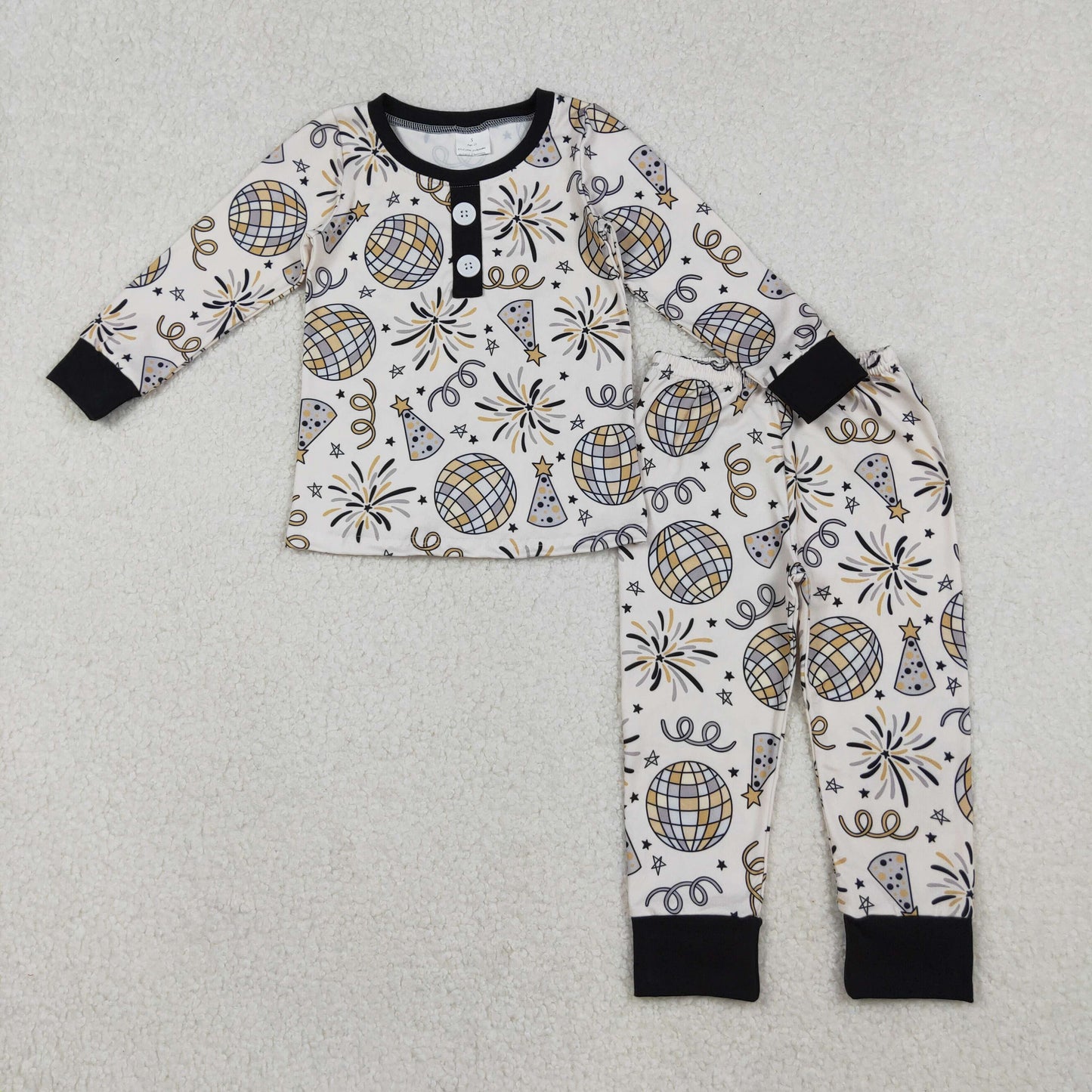 happy new year black gold boy pajama set