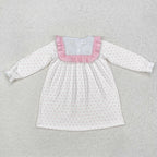 polk dots pink cross embroidered girl easter dress