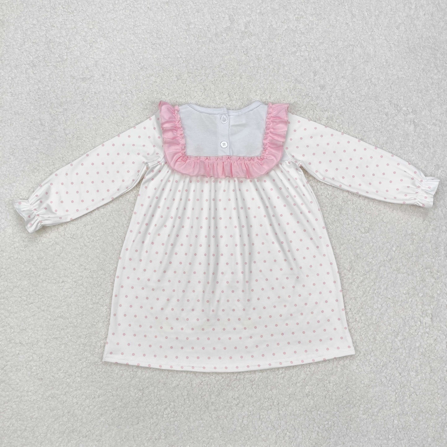 polk dots pink cross embroidered girl easter dress