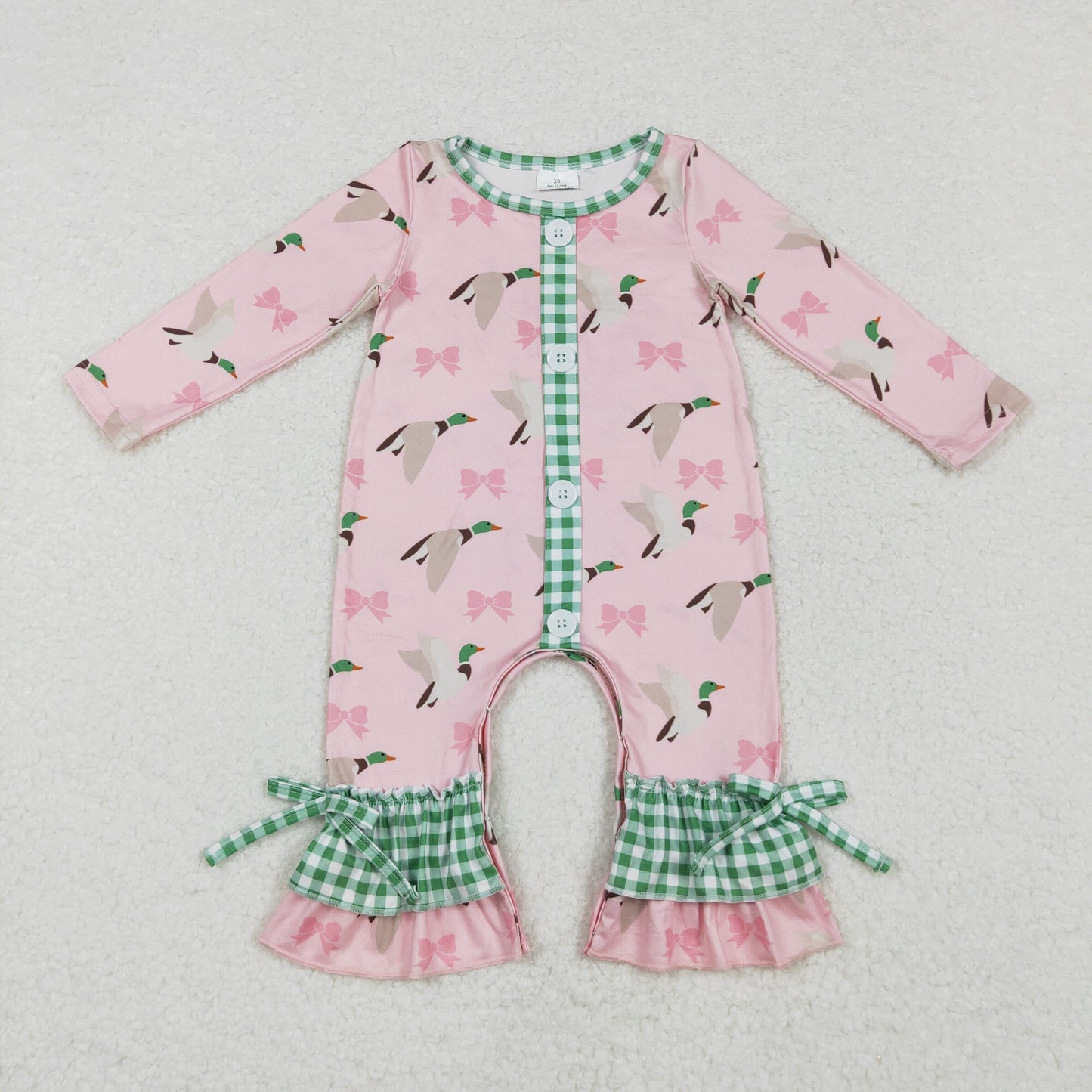 duck&bow print ruffle romper pink