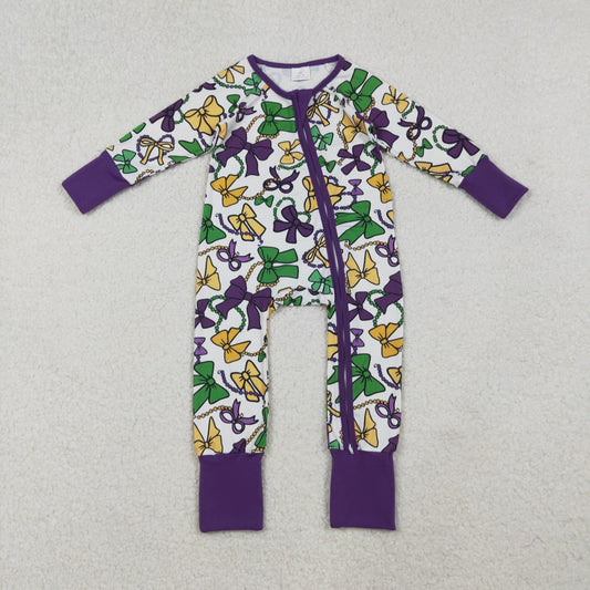 purple green gold mardi gras coquette baby sleeper