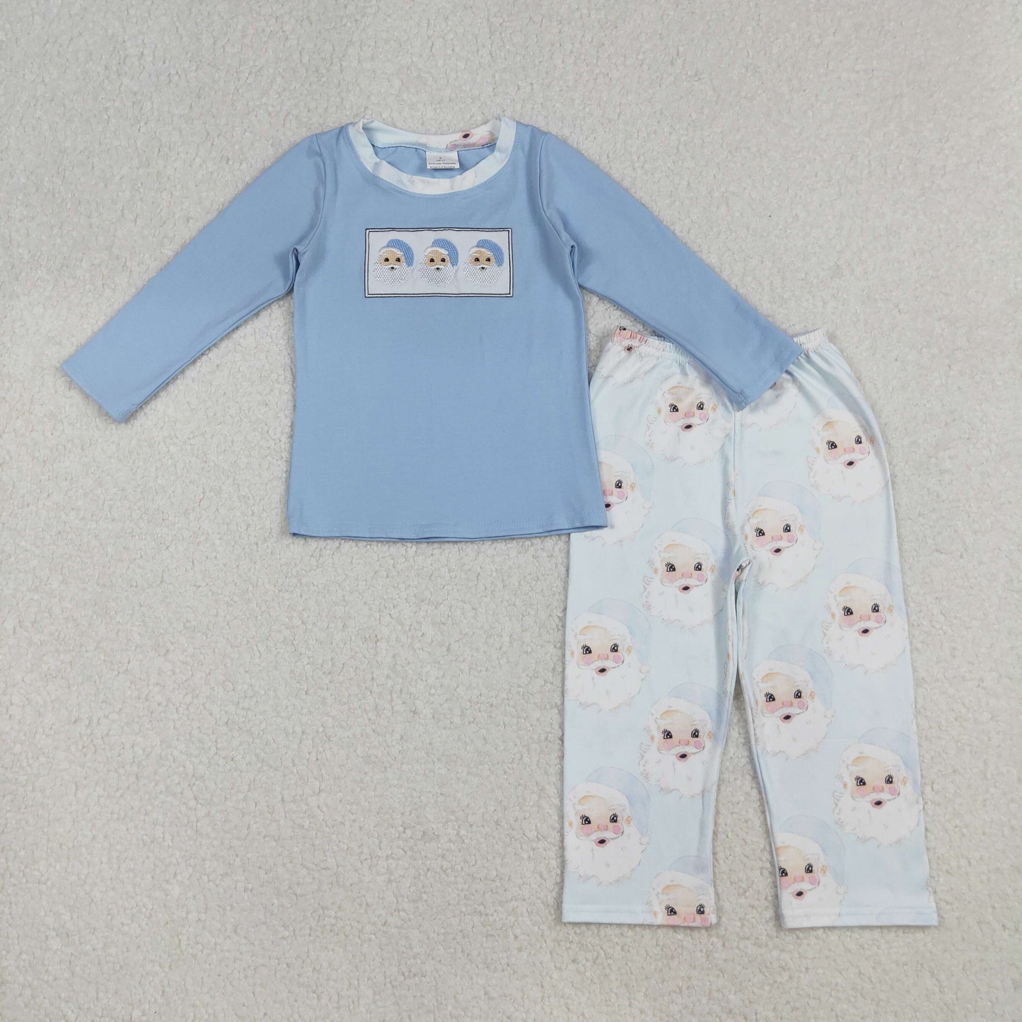 blue santa embroidery boy pants outfit