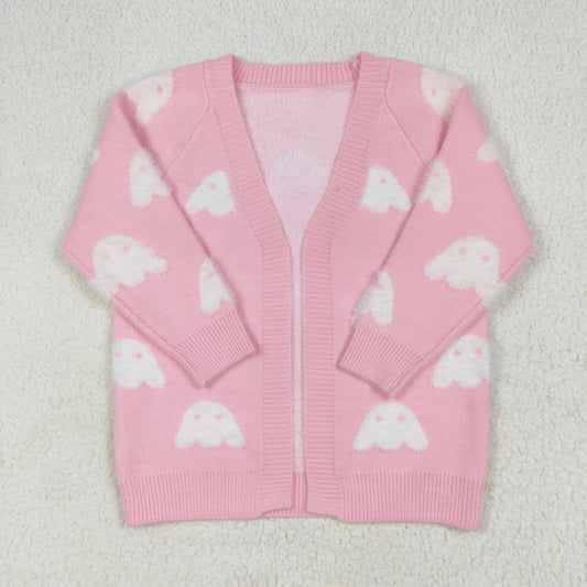 pink fuzzy boo knitted cardigan