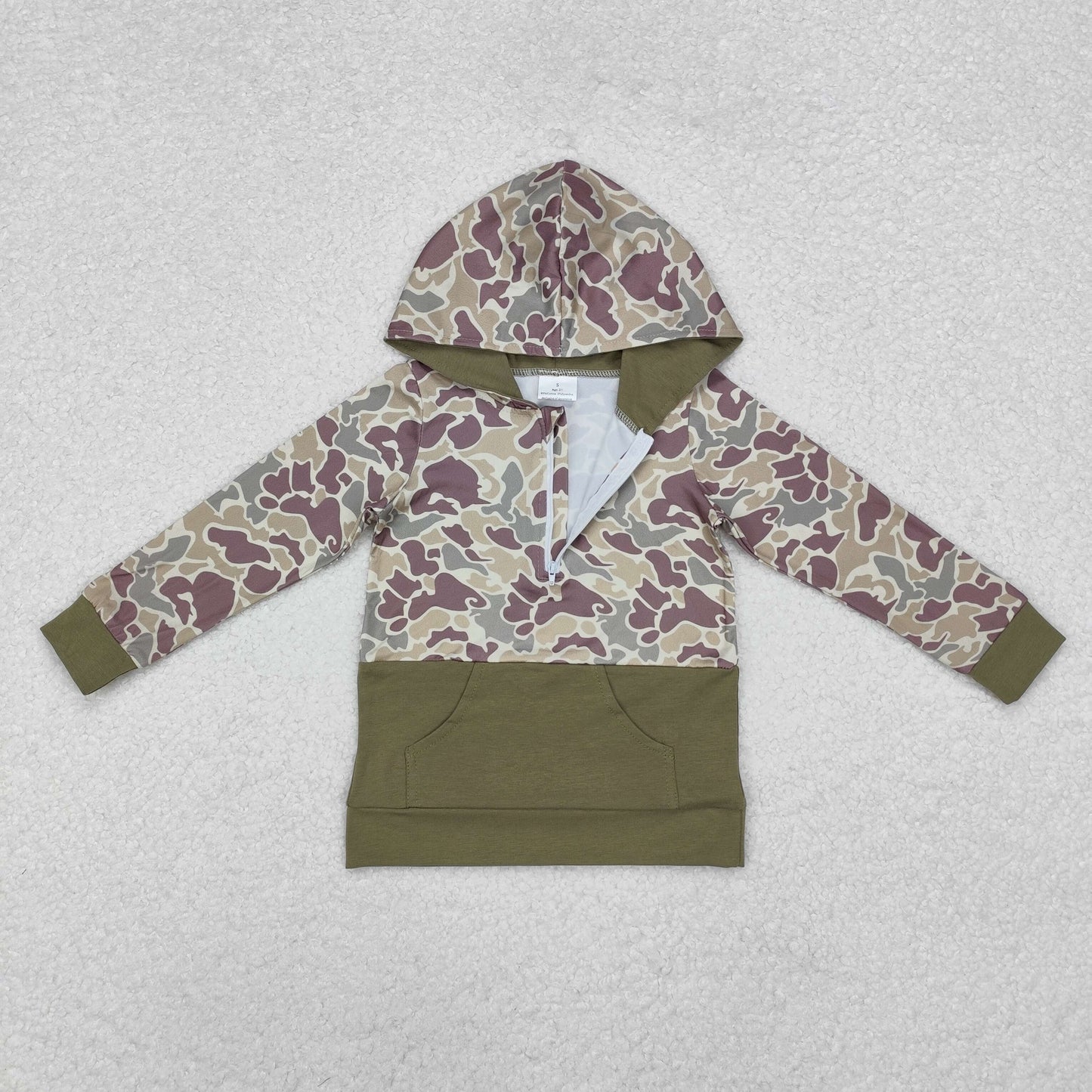 boy camo zip up hoodie pocket top