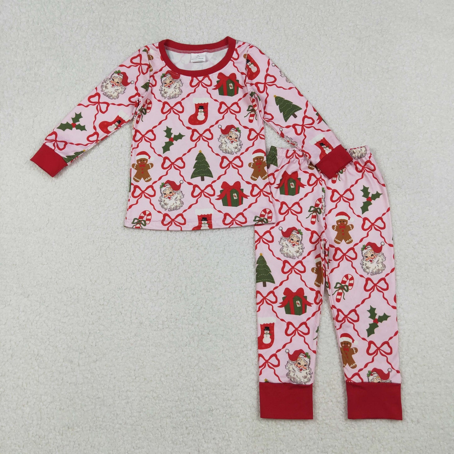 santa coquette bow trellis Christmas girl pajama